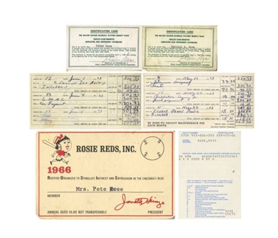 Lot of (5) Pete Rose & Wife ID Cards & Assorted Documents